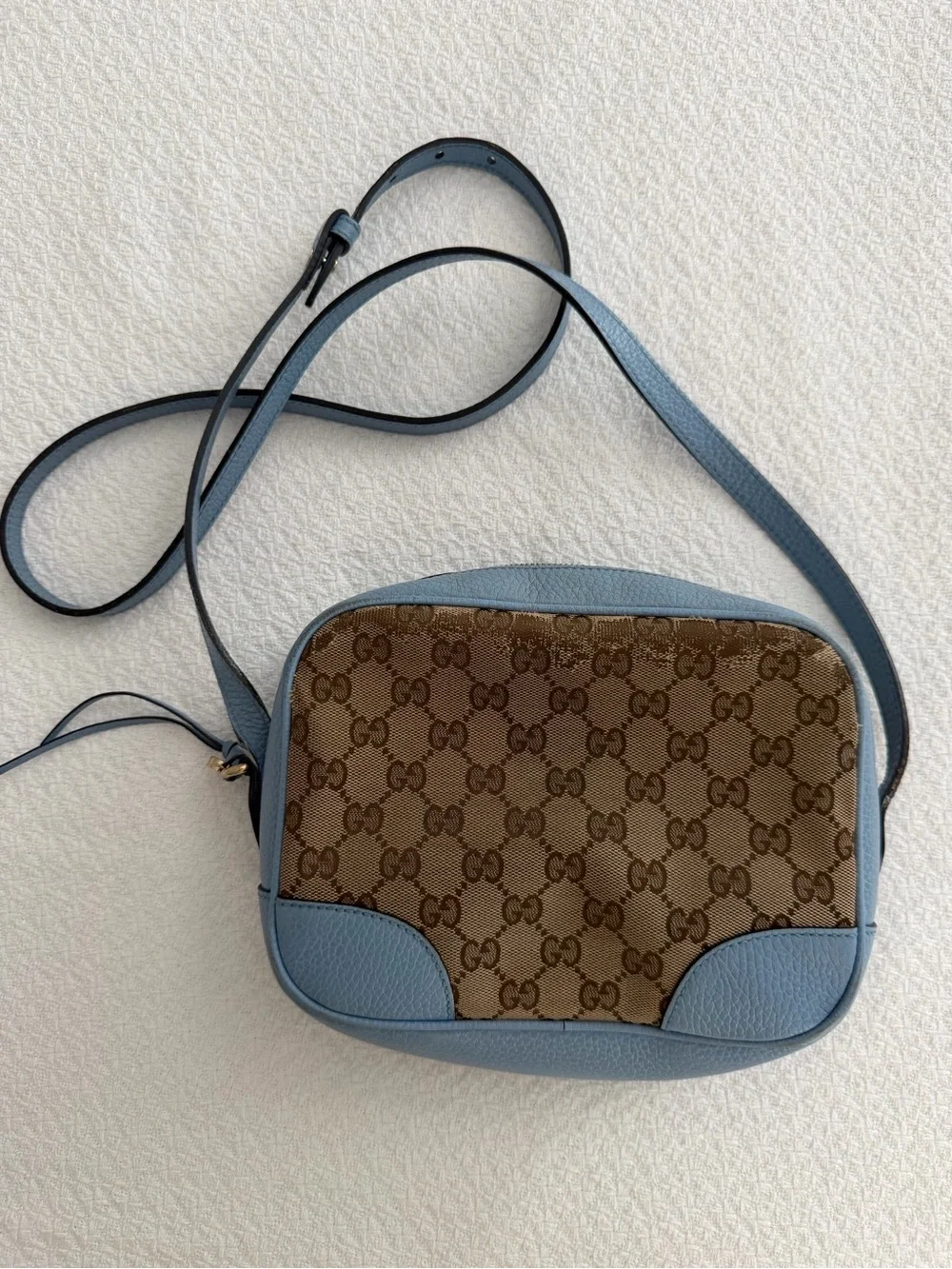 Gucci Brown GG Canvas and Light Blue Leather Crossbody Bag